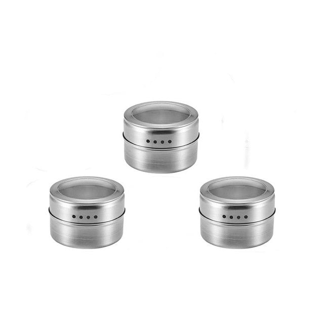Magnetic Spice Jar Set With Stickers Stainless Steel Spice Tins Spice Storage Container Pepper Seasoning Sprays Tools Spice Jar