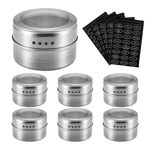 Magnetic Spice Jar Set With Stickers Stainless Steel Spice Tins Spice Storage Container Pepper Seasoning Sprays Tools Spice Jar