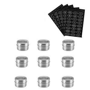 Magnetic Spice Jar Set With Stickers Stainless Steel Spice Tins Spice Storage Container Pepper Seasoning Sprays Tools Spice Jar