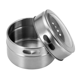 Magnetic Spice Jar Set With Stickers Stainless Steel Spice Tins Spice Storage Container Pepper Seasoning Sprays Tools Spice Jar